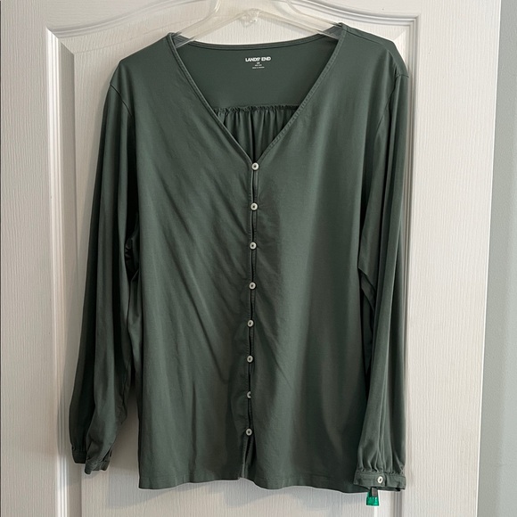 Lands' End plus size Women's Dark Green Button-Down Shirt - Picture 1 of 6